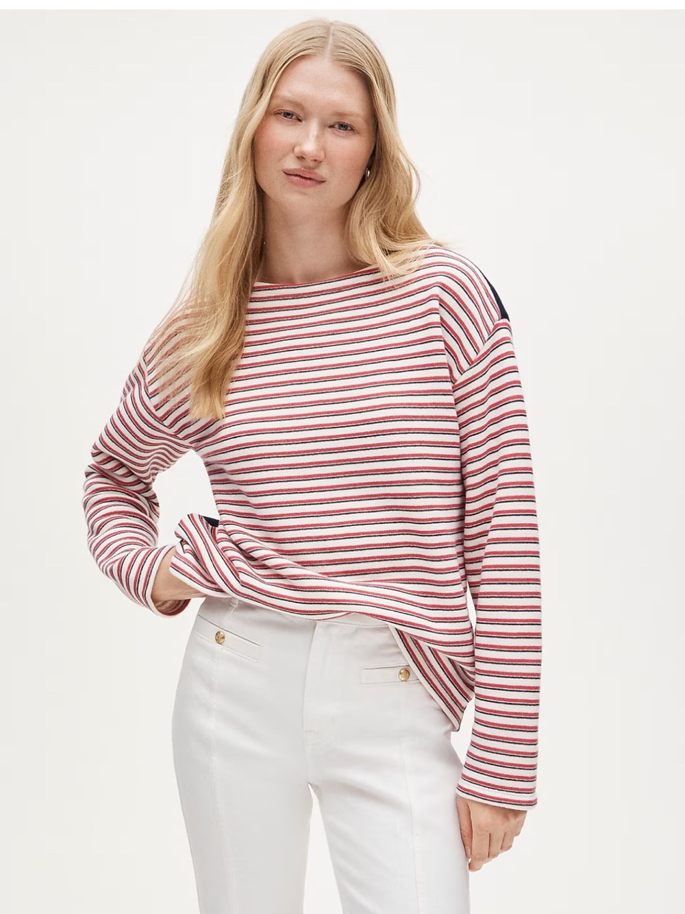 J. Crew Heritage Red & White Striped terry Crewneck Sweater